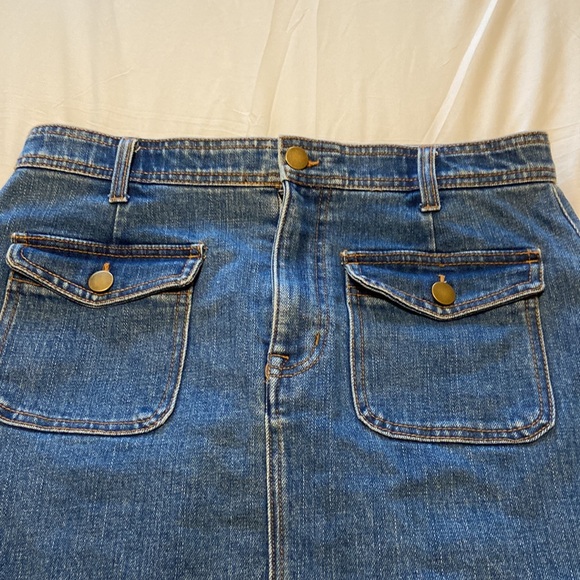 Draper James Denim Skirt Sz 12 Blue A-Line Front Pocket Classic Preppy - Picture 4 of 11